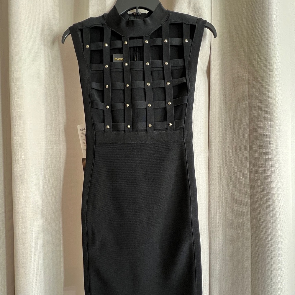 NWT BeBe Black Studded Sleeveless Mini Dress